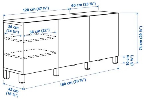 BESTÅ σύνθεση αποθήκευσης με πόρτες, 180x42x74 cm 894.888.13