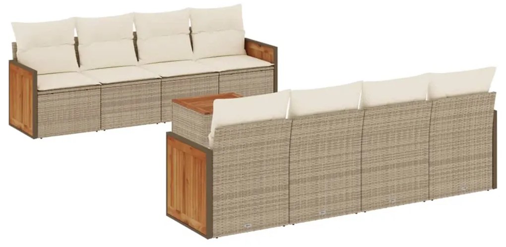 vidaXL Σαλόνι Κήπου Σετ 9 τεμ. Μπεζ Συνθετικό Ρατάν με Μαξιλάρια