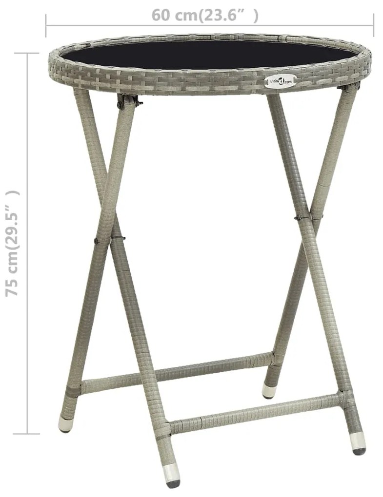 vidaXL Τραπέζι Βοηθητικό Γκρι 60 εκ. Συνθετικό Ρατάν / Ψημένο Γυαλί