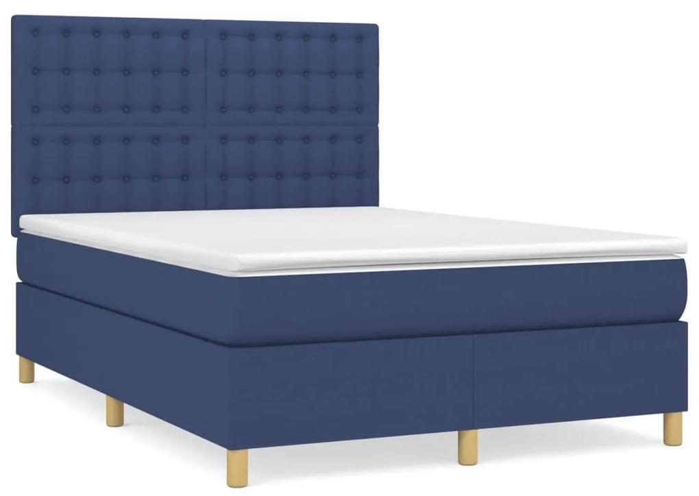 vidaXL Κρεβάτι Boxspring με Στρώμα Μπλε 140x200 εκ. Υφασμάτινο