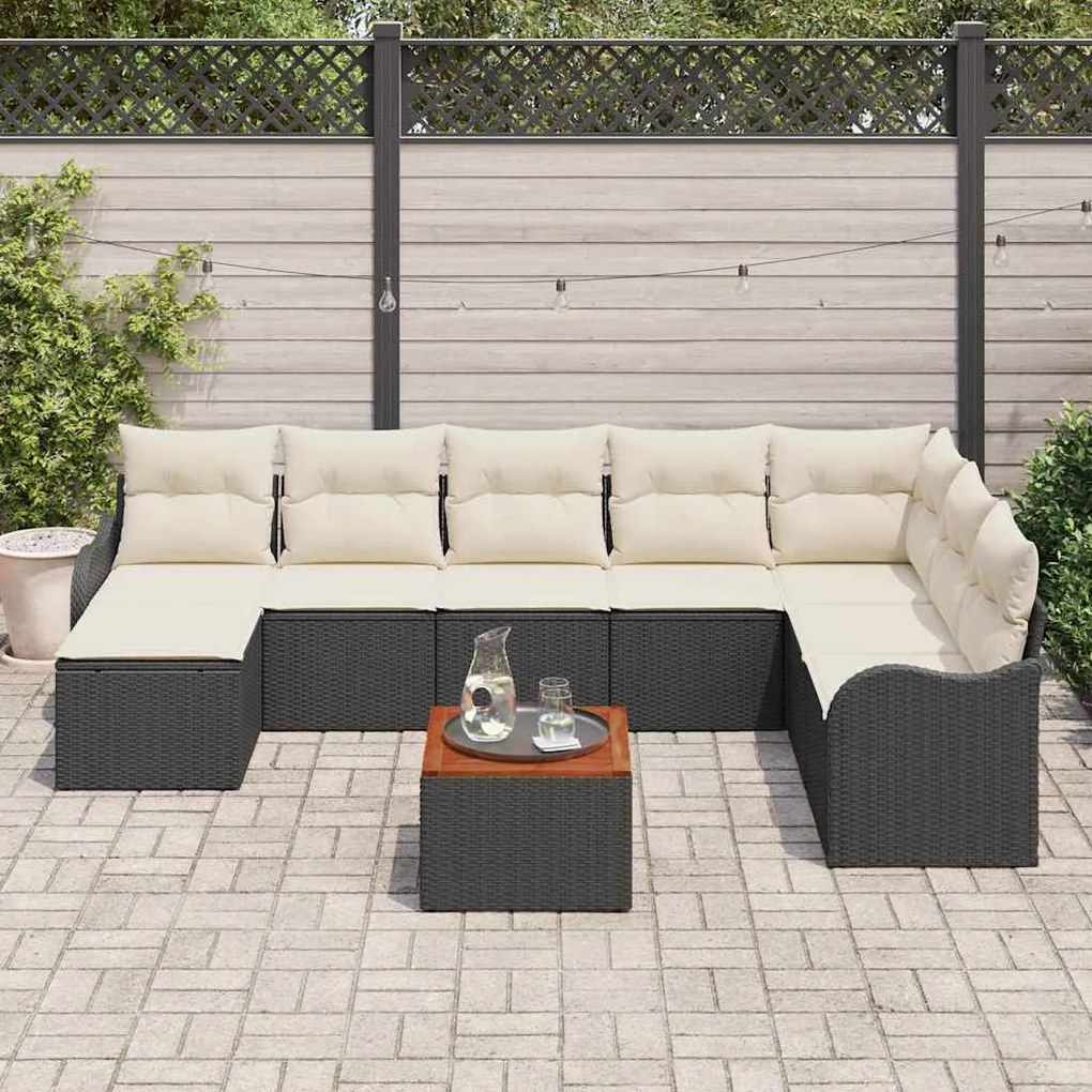 vidaXL Σετ Καναπέ Κήπου 9 pcs Μαύρο Πολυ ράταν