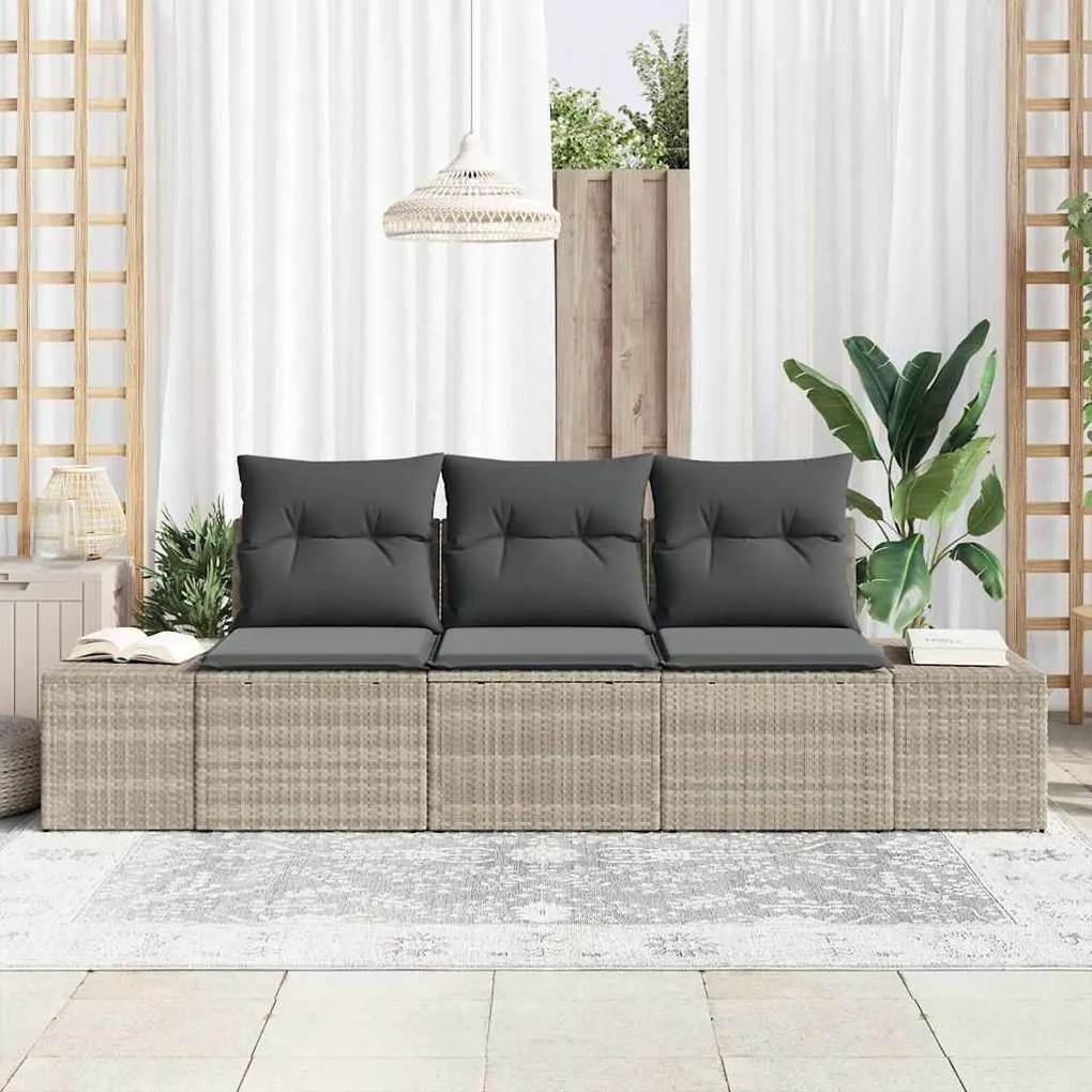 vidaXL Σετ Καναπέ Κήπου 3 pcs Ανοιχτό γκρι Πολυ rattan, βαμμένο ατσάλι