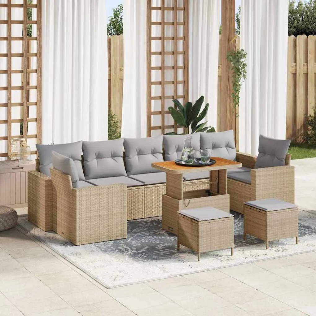 vidaXL Σετ Καναπέ Κήπου Ρυθμιζόμενο ύψος 10 pcs Μπεζ συνθετικό ρατάν