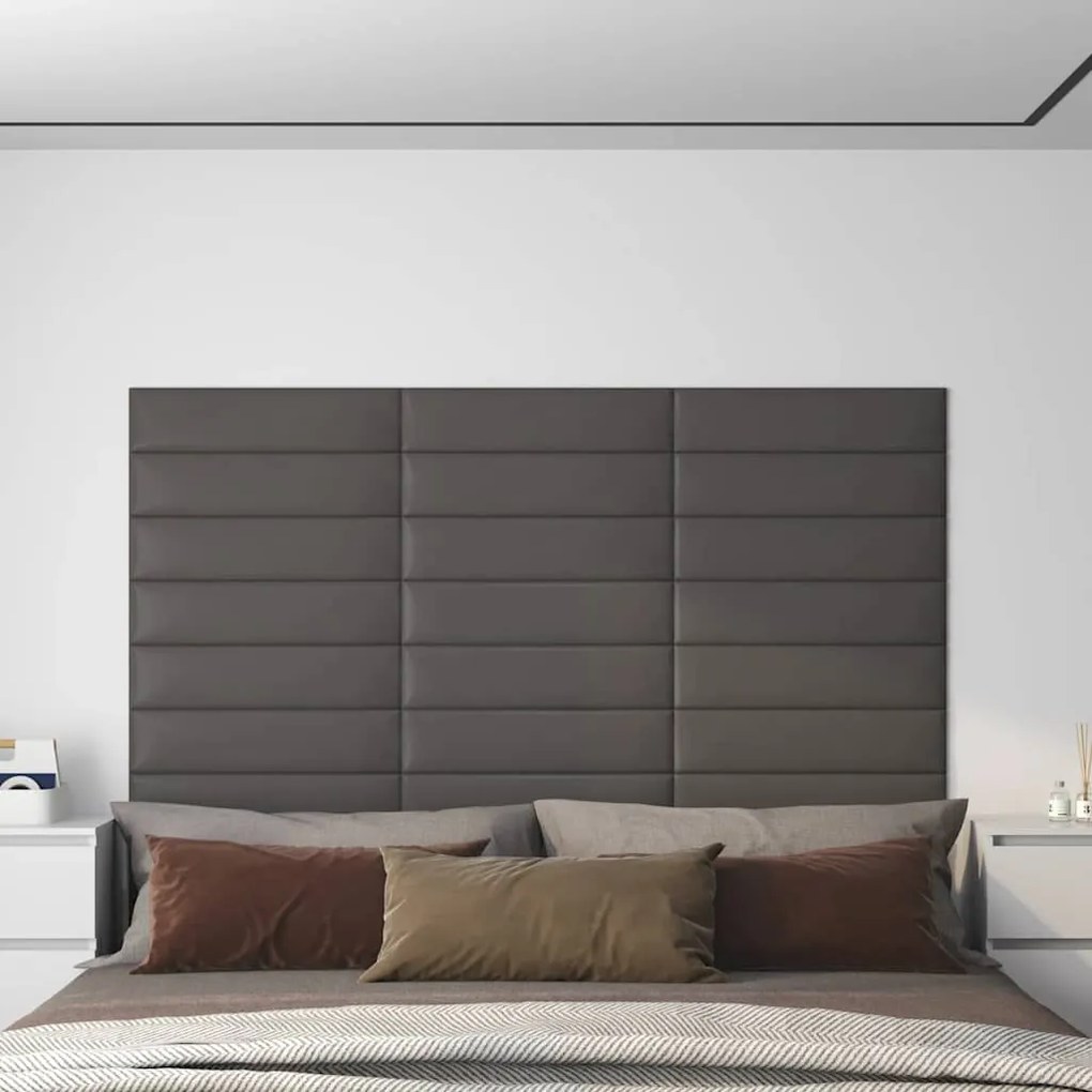 vidaXL Πάνελ Τοίχου 12 τεμ. Γκρι 60 x 15 εκ. 1,08 μ² Συνθετικό Δέρμα