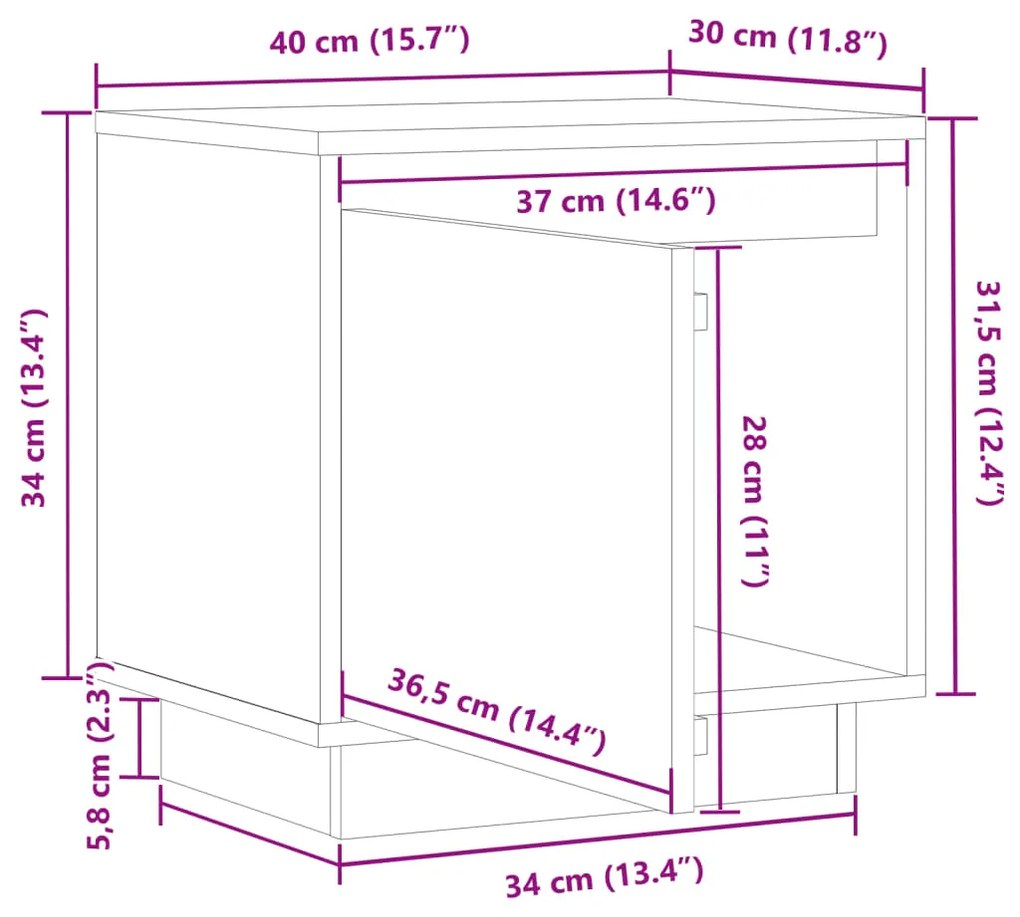 Κομοδίνο Γκρι 40 x 30 x 40 εκ. από Μασίφ Ξύλο Πεύκου - Γκρι