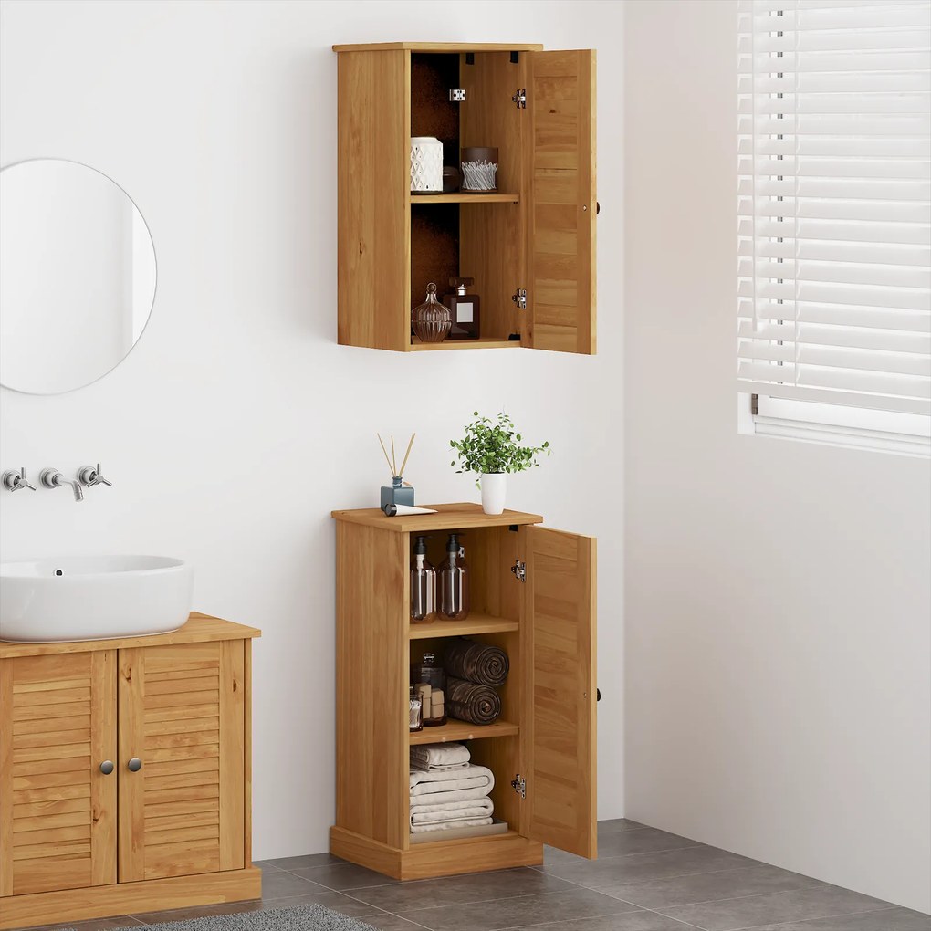 vidaXL Σετ Επίπλων Μπάνιου με ράφι 2 pcs Καφέ και Καραμέλα καφέ