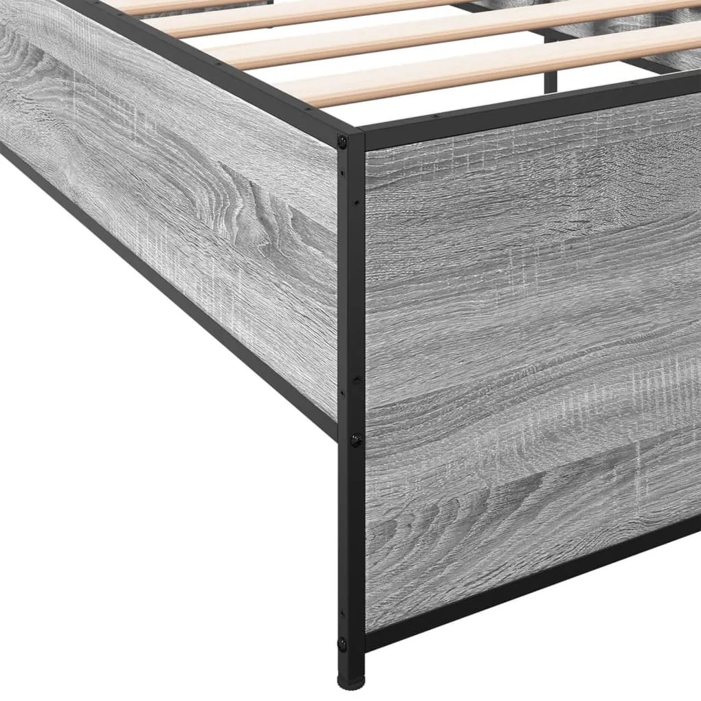 vidaXL Πλαίσιο Κρεβατιού Γκρι Sonoma 75x190 εκ. Επεξ. Ξύλο &amp; Μέταλλο