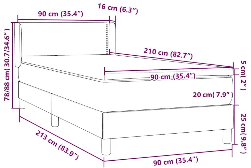 Box Spring κρεβάτι με στρώμα σκούρο μπλε 90x210 εκ. Βελούδινο - Μπλε