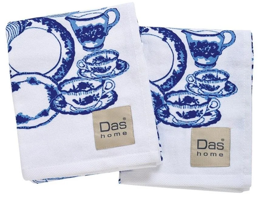 Ποτηρόπανα 0738 (Σετ 2τμχ) White-Blue Das Home 40x60cm 100% Βαμβάκι
