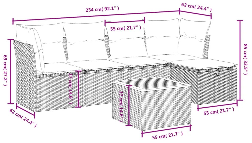 vidaXL Σετ Καναπέ Κήπου 6 τεμ. Μπεζ Συνθετικό Ρατάν με Μαξιλάρια