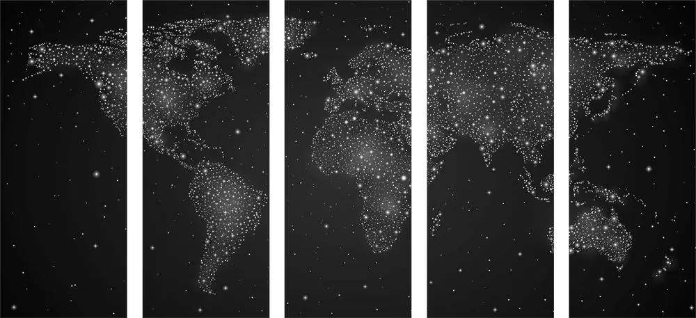 Χάρτης εικόνων 5 μερών του κόσμου με νυχτερινό ουρανό σε ασπρόμαυρο - 100x50