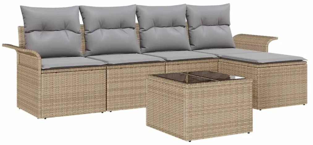 vidaXL Σετ Καναπέ Κήπου με μαξιλάρι 6 pcs Μπεζ Πολυ ράταν
