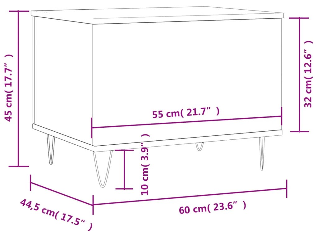 Τραπεζάκι Σαλονιού Γυαλ. Λευκό 60x44,5x45εκ. Επεξεργασμένο Ξύλο - Λευκό