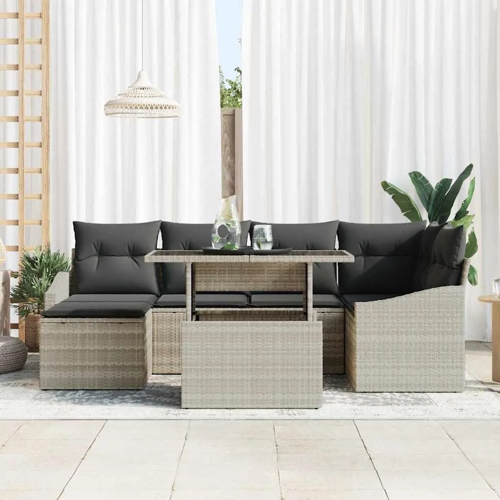 vidaXL Σετ Καναπέ Κήπου 7 pcs Ανοιχτό Γκρι με Γκρι Μαξιλάρια