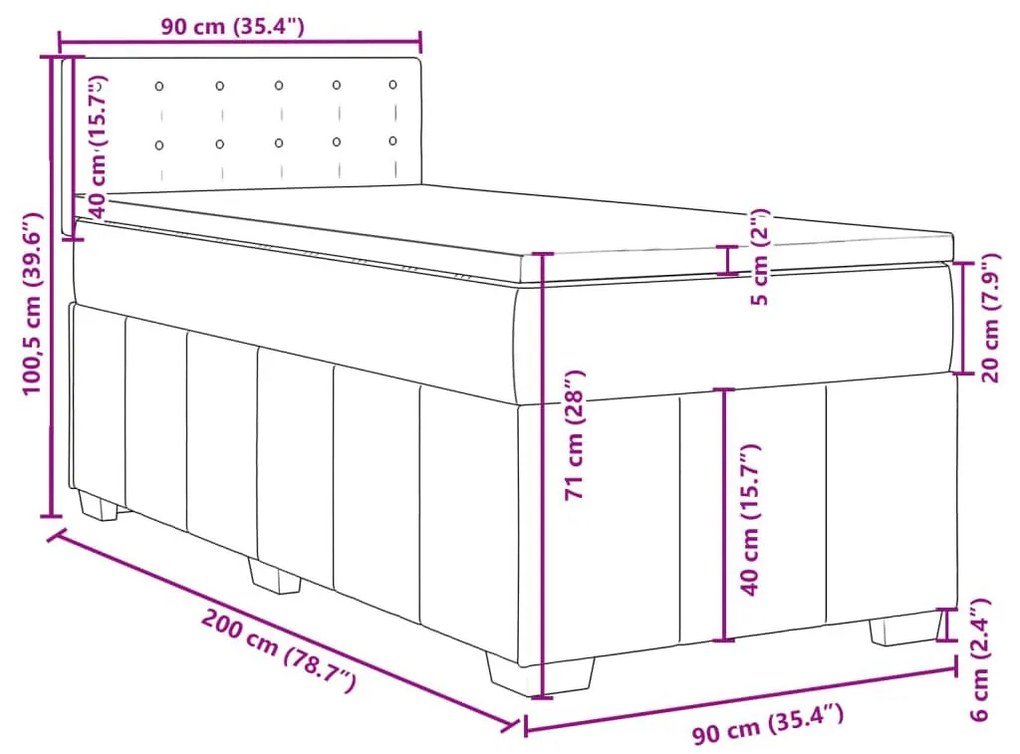 Κρεβάτι Boxspring με Στρώμα Ανοιχτό Γκρι 90x200 εκ. Υφασμάτινο - Γκρι