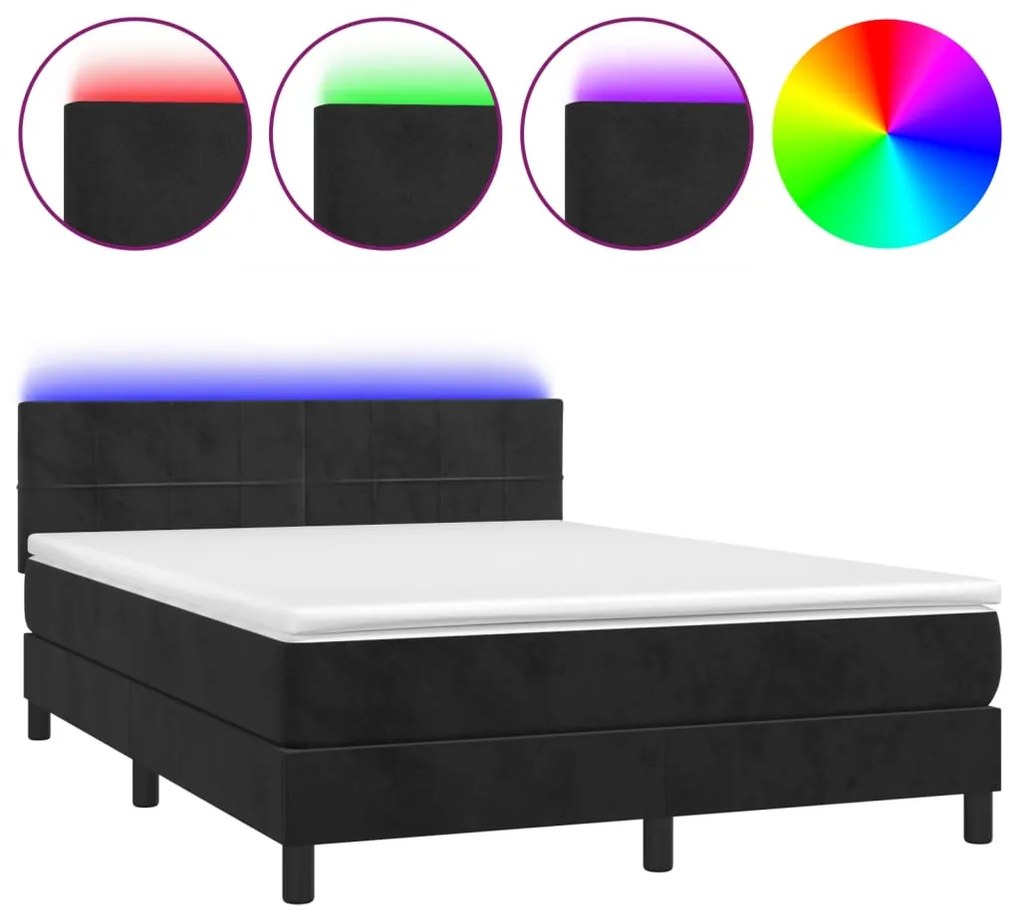 ΚΡΕΒΑΤΙ BOXSPRING ΜΕ ΣΤΡΩΜΑ &amp; LED ΜΑΥΡΟ 140X200 ΕΚ. ΒΕΛΟΥΔΙΝΟ 3134407