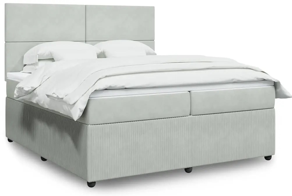 vidaXL Κρεβάτι Boxspring με Στρώμα Ανοιχτό Γκρι 200x200 εκ. Βελούδινο