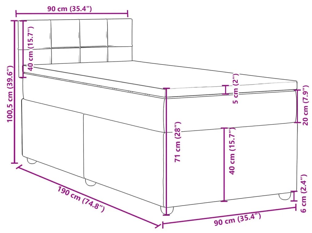 Κρεβάτι Boxspring με Στρώμα Κρεμ 90x190 εκ.Υφασμάτινο - Κρεμ