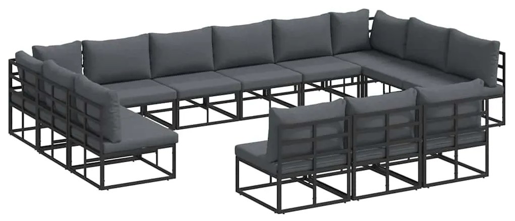 vidaXL Σετ Καναπέ Κήπου με μαξιλάρι 13 pcs Μαύρο Αλουμίνιο
