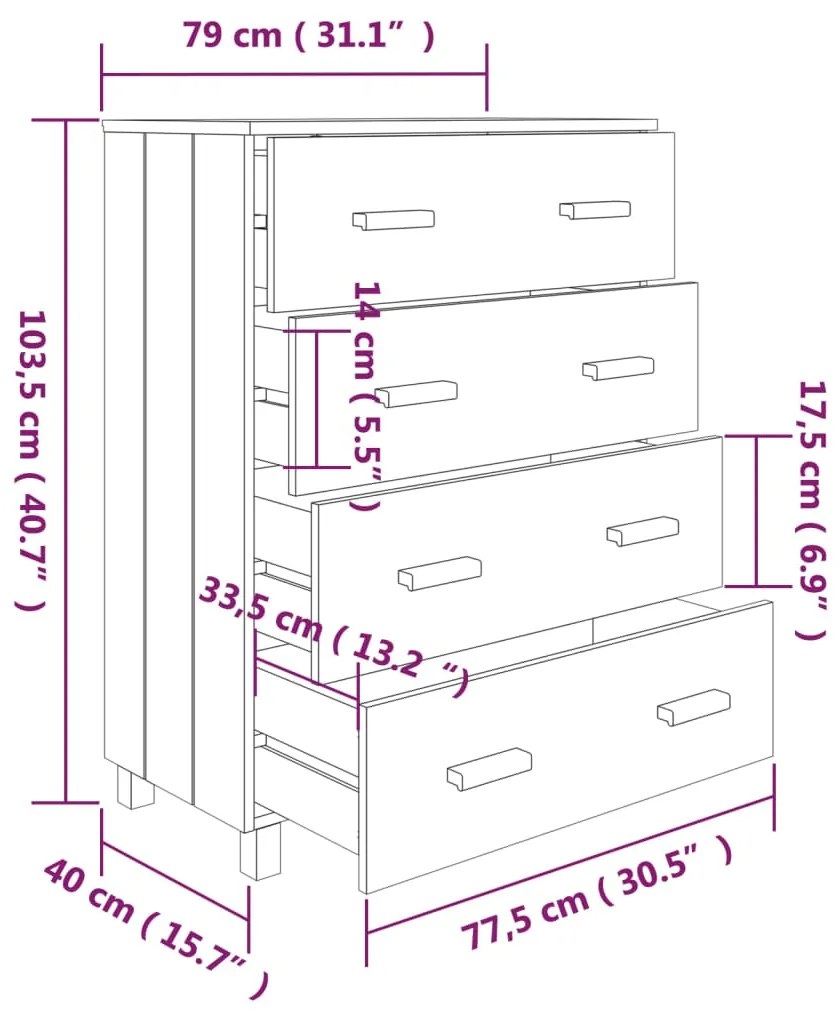 Συρταριέρα HAMAR Αν. Γκρι 79x40x103,5εκ. από Μασίφ Ξύλο Πεύκου - Γκρι