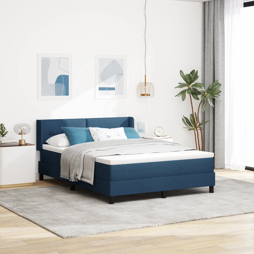 vidaXL Box Spring Bed με Στρώμα Μπλέ 160x200 εκ Υφασμάτινο