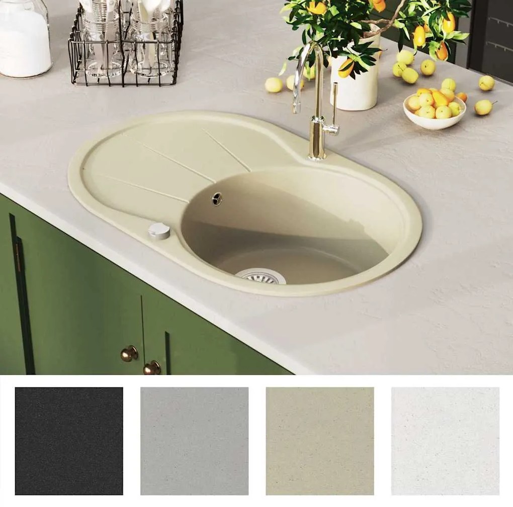 vidaXL Νεροχύτης με Μονή Γούρνα Οβάλ Μπεζ Γρανιτένιος