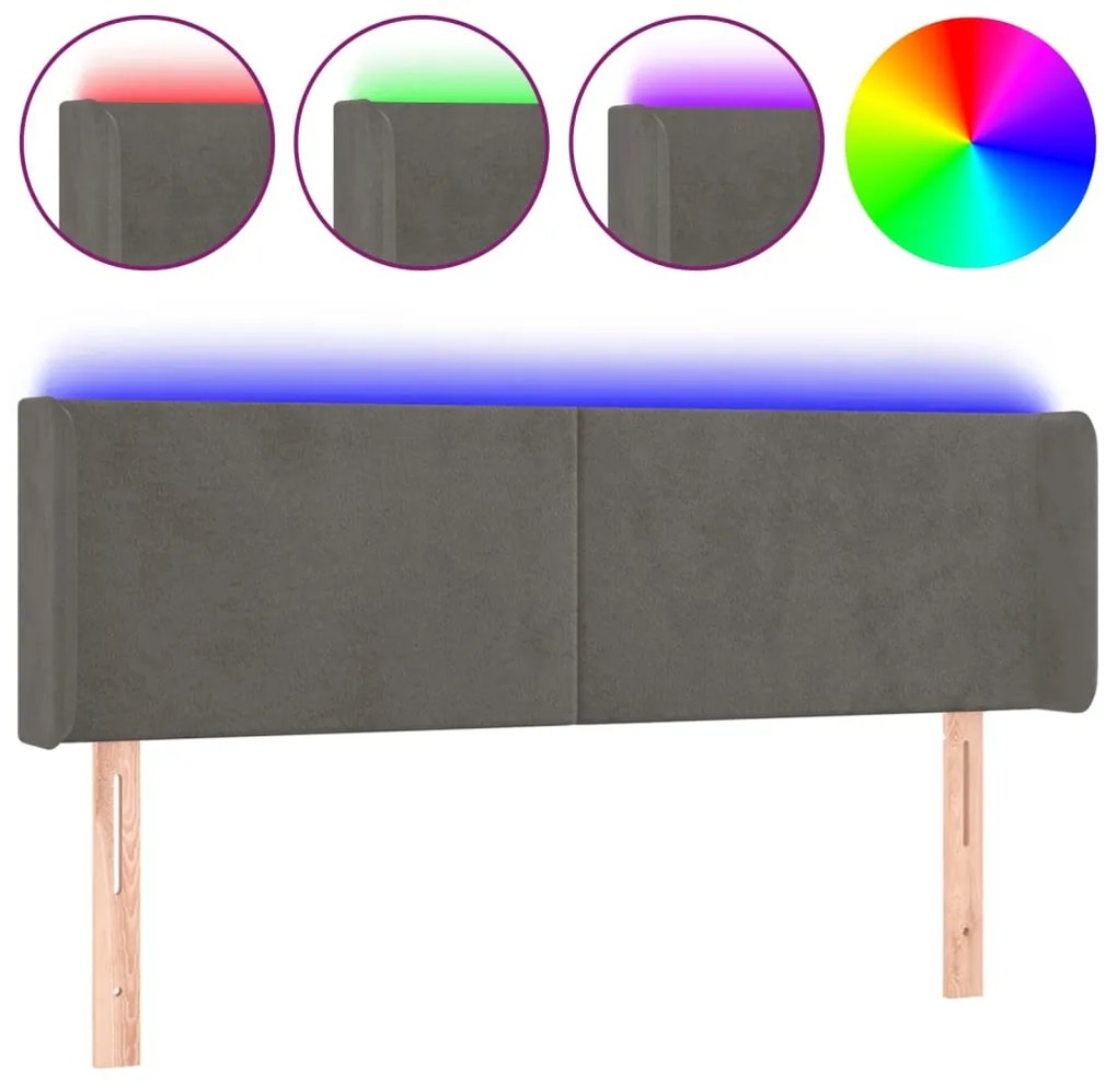 vidaXL Κεφαλάρι Κρεβατιού LED Σκούρο Γκρι 147x16x78/88 εκ. Βελούδινο