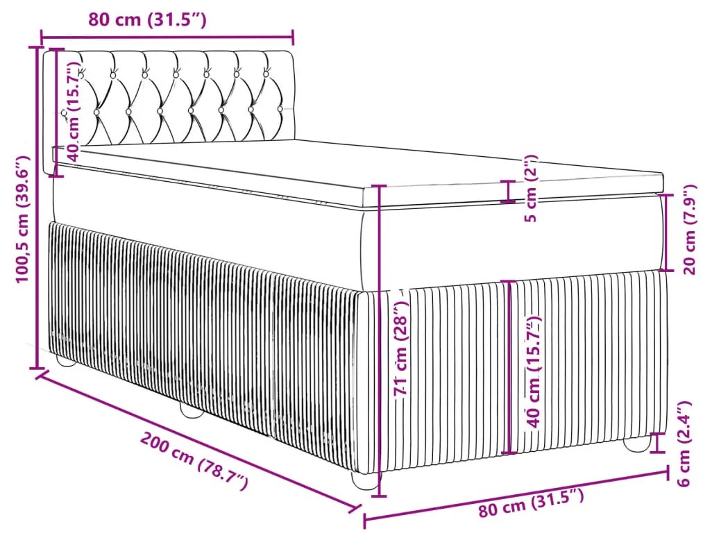 Κρεβάτι Boxspring με Στρώμα Ροζ 80 x 200 εκ. Βελούδινο - Ροζ