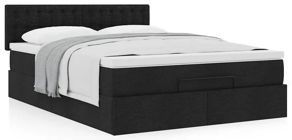 vidaXL Οθωμανικό κρεβάτι με στρώμα Μαύρο 140x190cm Ύφασμα