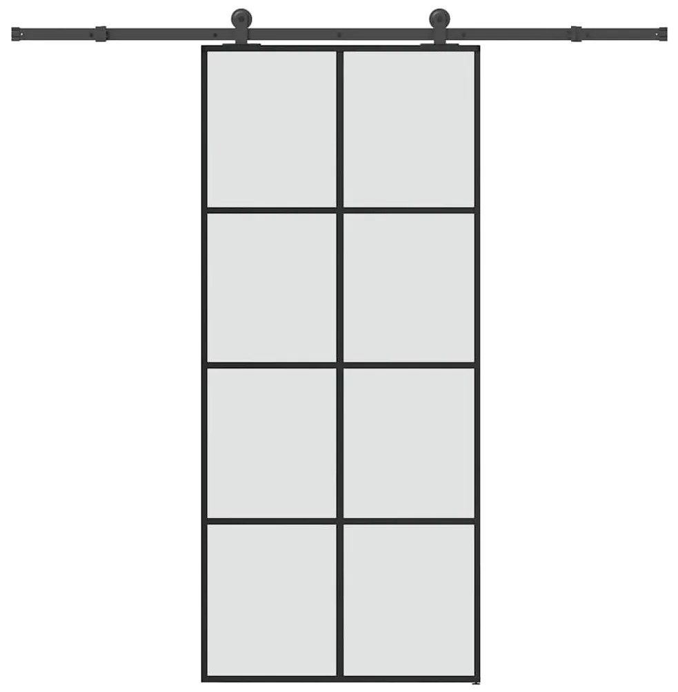 Συρόμενη Πόρτα με Μηχανισμό 90x205 εκ. Γυαλί ESG &amp; Αλουμίνιο - Μαύρο