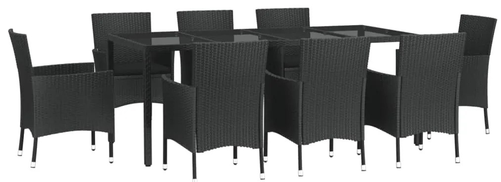 vidaXL Σετ Τραπεζαρίας Κήπου 9 τεμ Μαύρο από Συνθ. Ρατάν με Μαξιλάρια