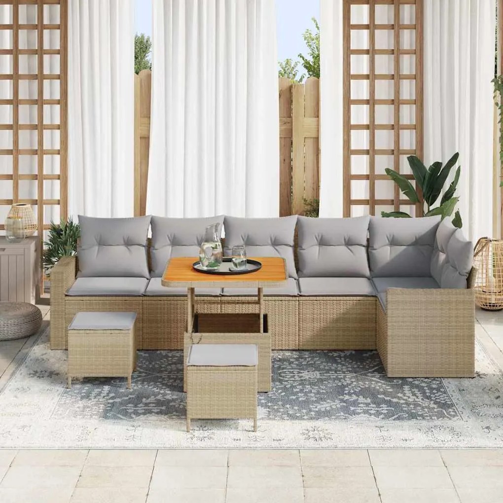 vidaXL Σετ Καναπέ Κήπου 9 pcs Μπεζ συνθετικό ρατάν