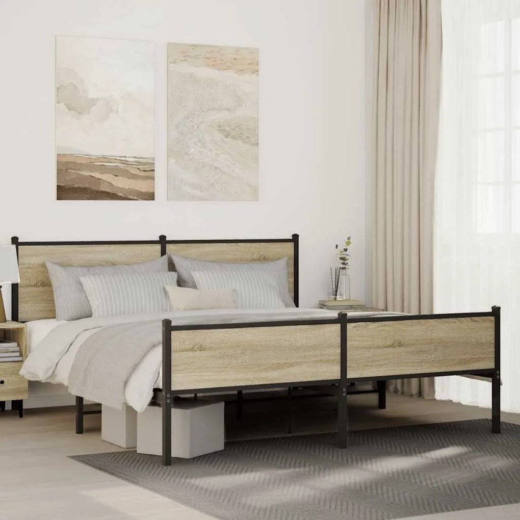 vidaXL Σκελετός Κρεβ. Χωρίς Στρώμα Sonoma Δρυς 183x213 εκ. Μεταλλικό