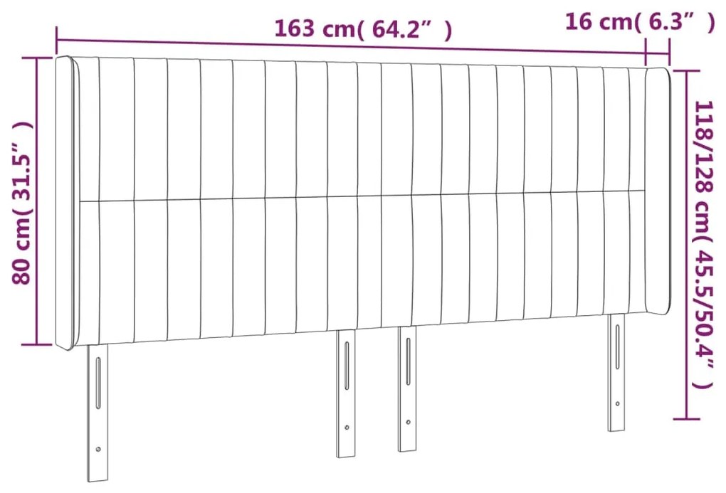 vidaXL Κεφαλάρι Κρεβατιού LED Μαύρο 163x16x118/128 εκ. Υφασμάτινο