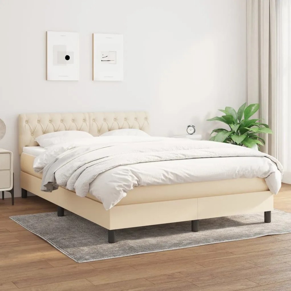 ΚΡΕΒΑΤΙ BOXSPRING ΜΕ ΣΤΡΩΜΑ ΚΡΕΜ 140X190 ΕΚ. ΥΦΑΣΜΑΤΙΝΟ 3140294