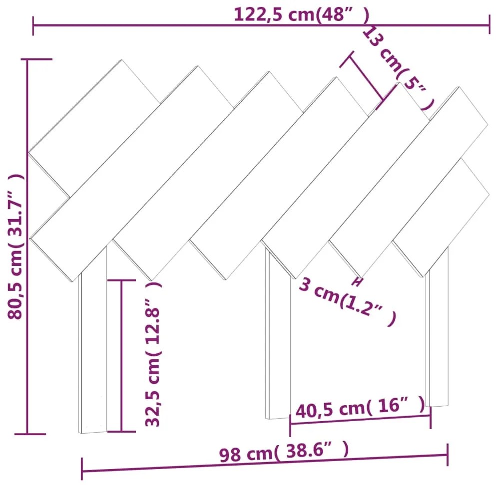 vidaXL Κεφαλάρι Κρεβατιού Λευκό 122,5x3x80,5 εκ. από Μασίφ Ξύλο Πεύκου