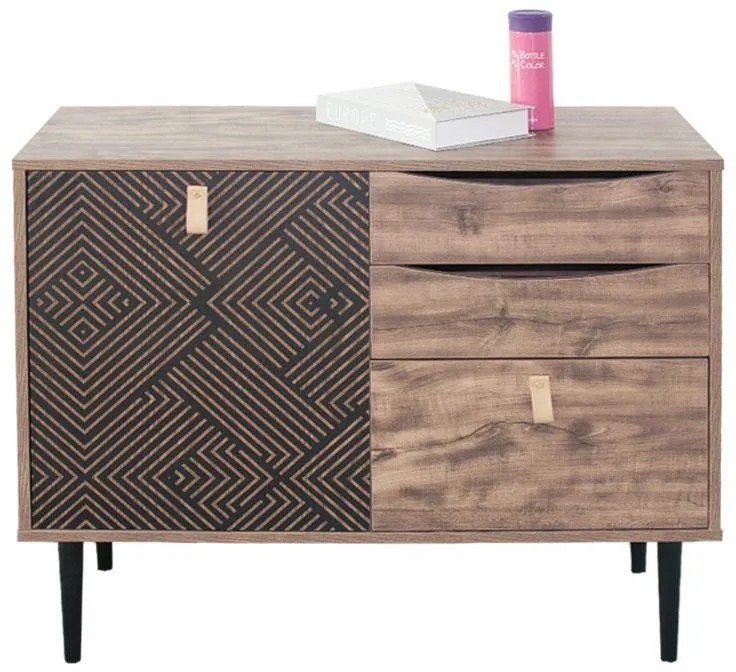 Kομότα Home Fylliana Μαύρο - Γκρί Δρύς 90x39.5x75 εκ. 90x39.5x75 εκ.