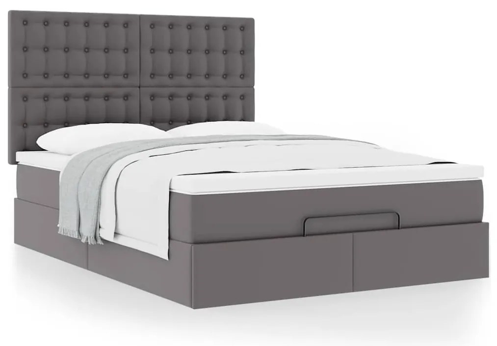 vidaXL Οθωμανικό κρεβάτι με στρώμα Γκρι 140x200cm Faux Leather