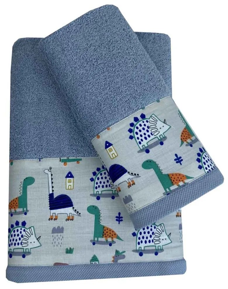 Πετσέτες Παιδικές Dino On Skateboard 930-901 (Σετ 2τμχ) Blue Astron Towels Set 30x50cm 100% Βαμβάκι