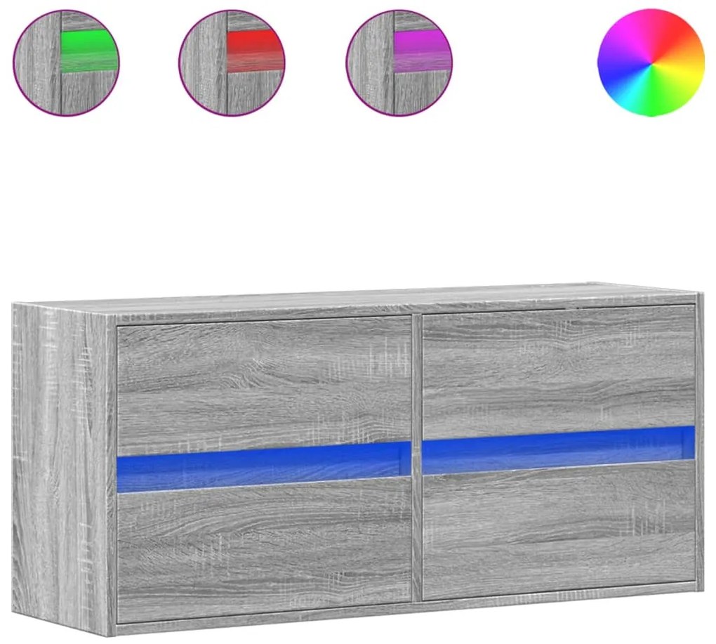 vidaXL Έπιπλο Τοίχου Τηλεόρασης με LED Γκρι Sonoma 100x31x45 εκ.