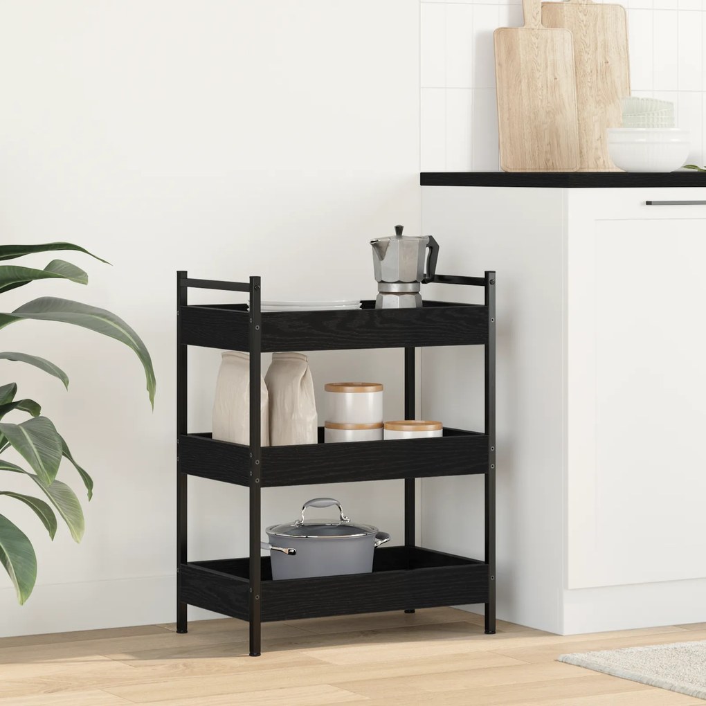 vidaXL Τροχήλατο Κουζίνας Μαύρη Δρυς 50x30x70 εκ Επεξεργασμένο Ξύλο