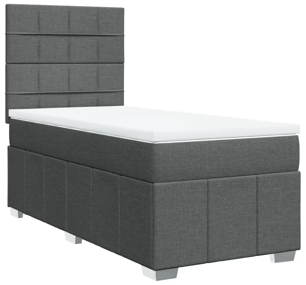 vidaXL Κρεβάτι Boxspring με Στρώμα Σκούρο Γκρι 90x190 εκ. Υφασμάτινο