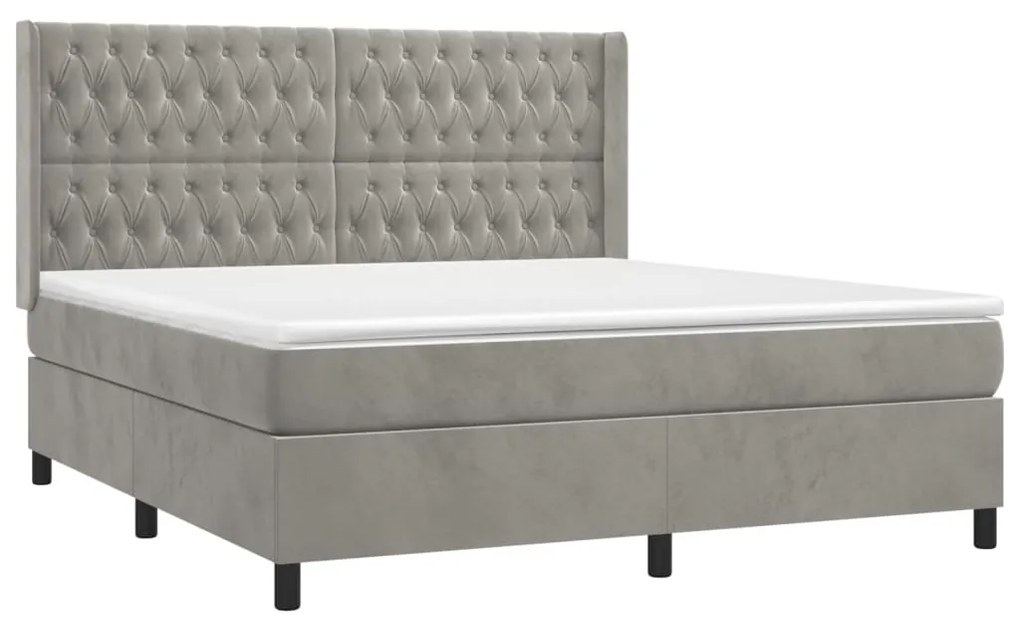 vidaXL Κρεβάτι Boxspring με Στρώμα & LED Αν.Γκρι 180x200 εκ. Βελούδινο