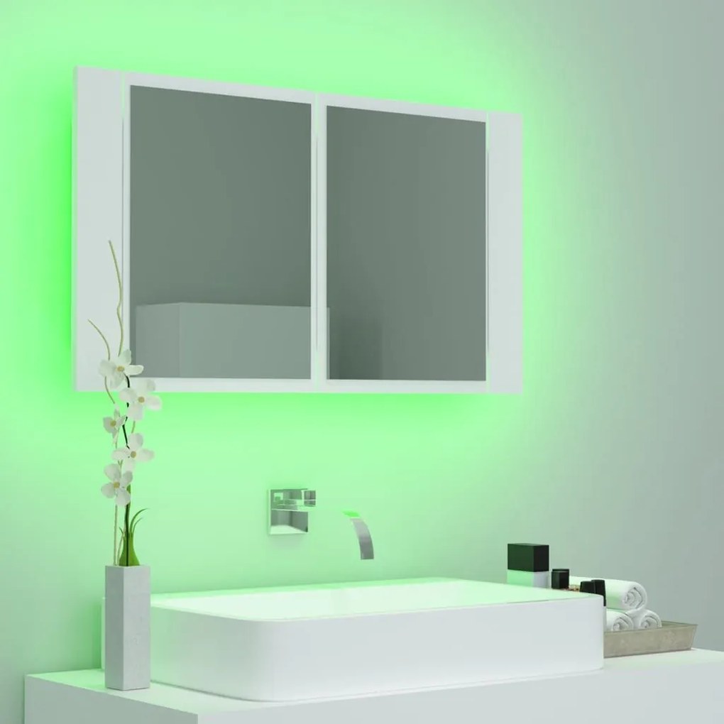 Καθρέφτης Μπάνιου με Ντουλάπι LED Λευκός 80x12x45 εκ. Ακρυλικός - Λευκό