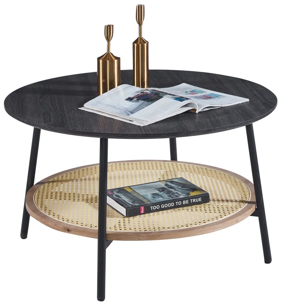 ΤΡΑΠΕΖΙ ΣΑΛΟΝΙΟΥ SEWELL HM18033 MDF ΣΕ ZEBRANO-ΜΕΤΑΛΛΙΚΑ ΠΟΔΙΑ-WICKER Φ80x46,5Υεκ.