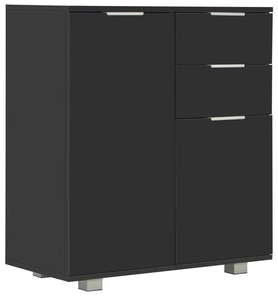 Μπουφές Ψηλός Γυαλιστερός Μαύρος 71x35x80εκ. Επεξεργασμένο Ξύλο - Μαύρο