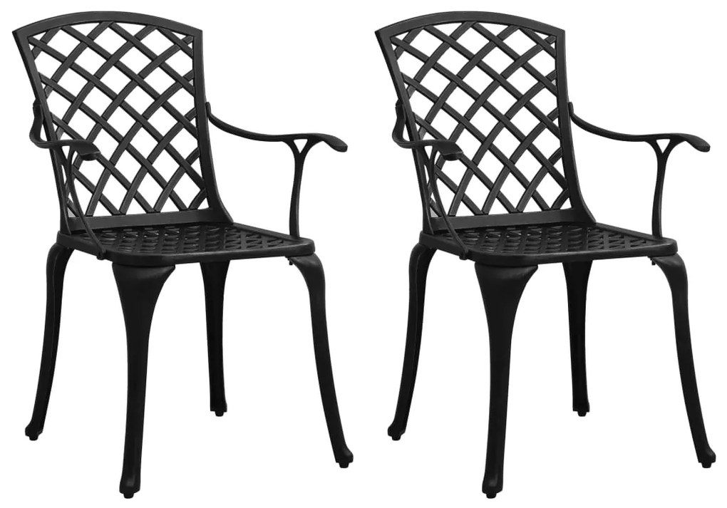 Καρέκλες Κήπου 2 τεμ. Μαύρες από Χυτό Αλουμίνιο
