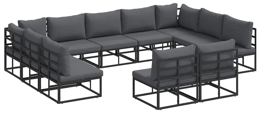 vidaXL Σετ Καναπέ Κήπου με μαξιλάρι 11 pcs Μαύρο Αλουμίνιο