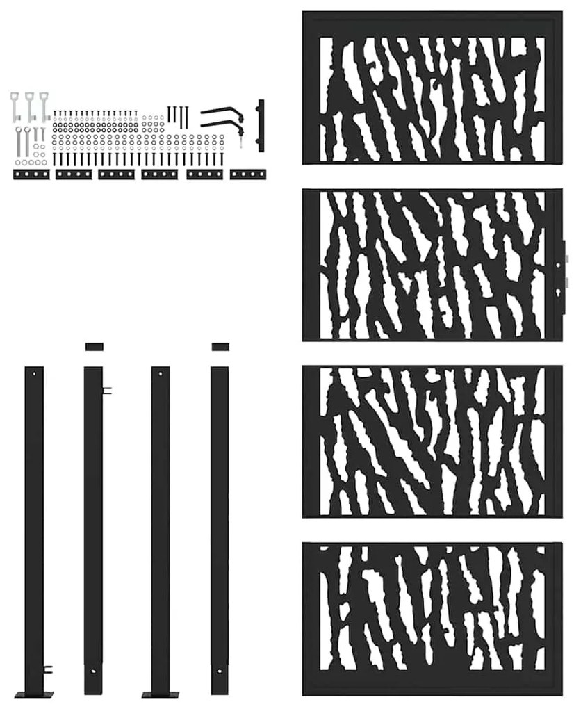 vidaXL Πύλη κήπου Μαύρη 105x205 cm Ατσάλινο σχέδιο ίχνους