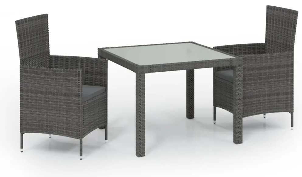 vidaXL Τραπεζαρία Εξωτ. Χώρου Σετ 3 τεμ. Γκρι Συνθ. Ρατάν με Μαξιλάρια